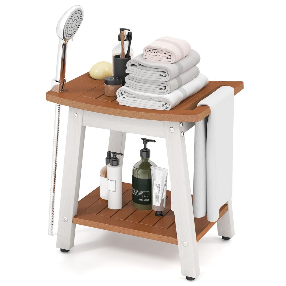 image 1 of COSTWAY Shower Bench Seat Shower Stool w/Handle