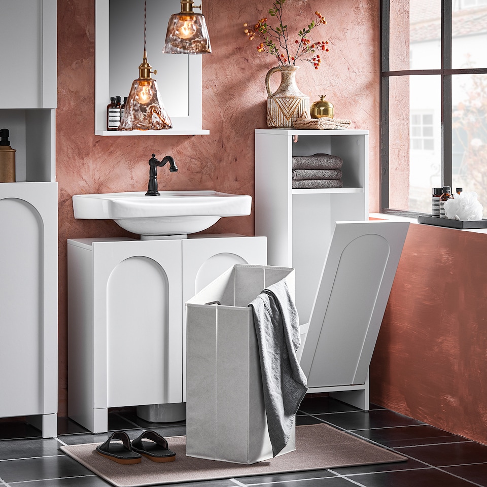 image 1 of SoBuy Bathroom Storage Cabinet with Removable Laundry Basket, White, 11.8x11.8x38.2 inches, 15.8 kg - BZR161-W