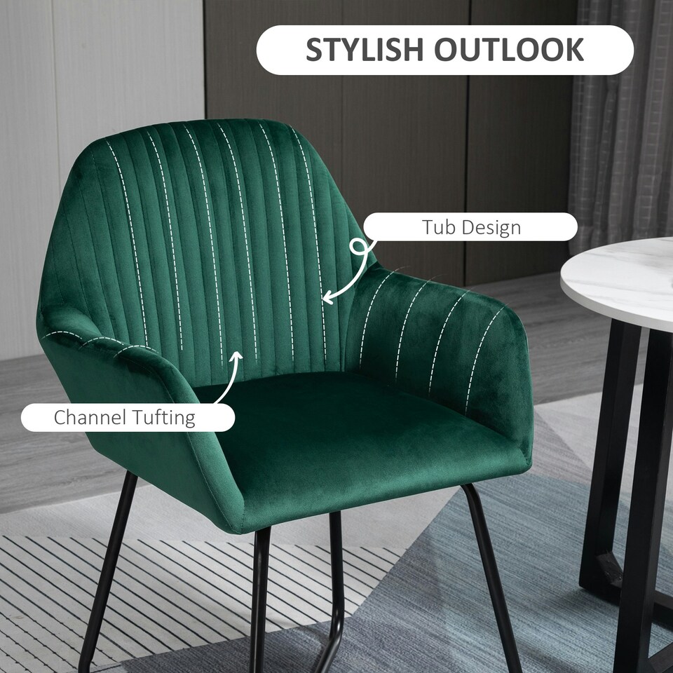 image 1 of HOMCOM Modern Accent Chair Velvet-Feel Upholstered Lounge Armchair Green