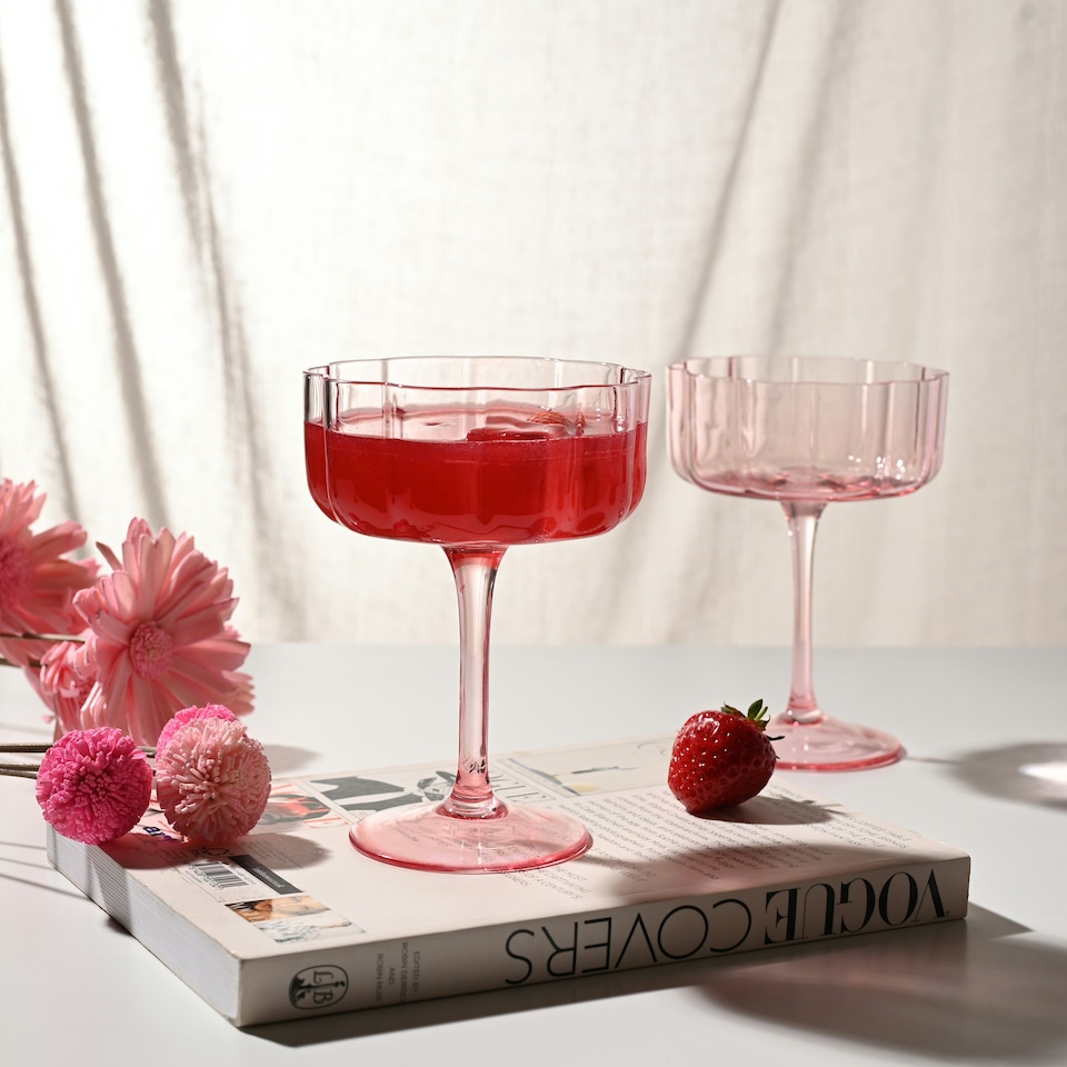 image 1 of Set Of 2 Hestia Bright Pink Scalloped Martini Glass