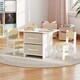 image 6 of COSTWAY Toddler Wooden Activity Table & 2 Chairs Set Cream