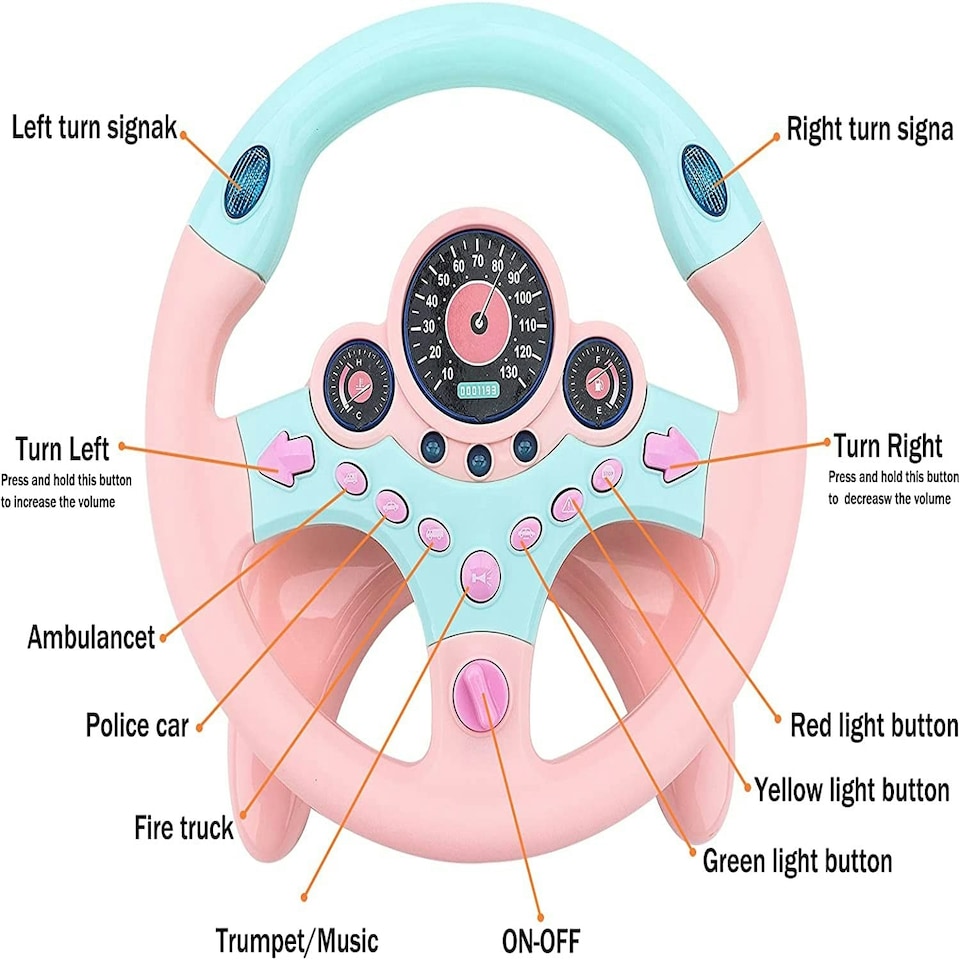 image 1 of Kids Pretend Driving Steering Wheel Toy – Backseat Car Playset with Lights, Sounds & Music, 360° Rotation, Suction Cup Mount