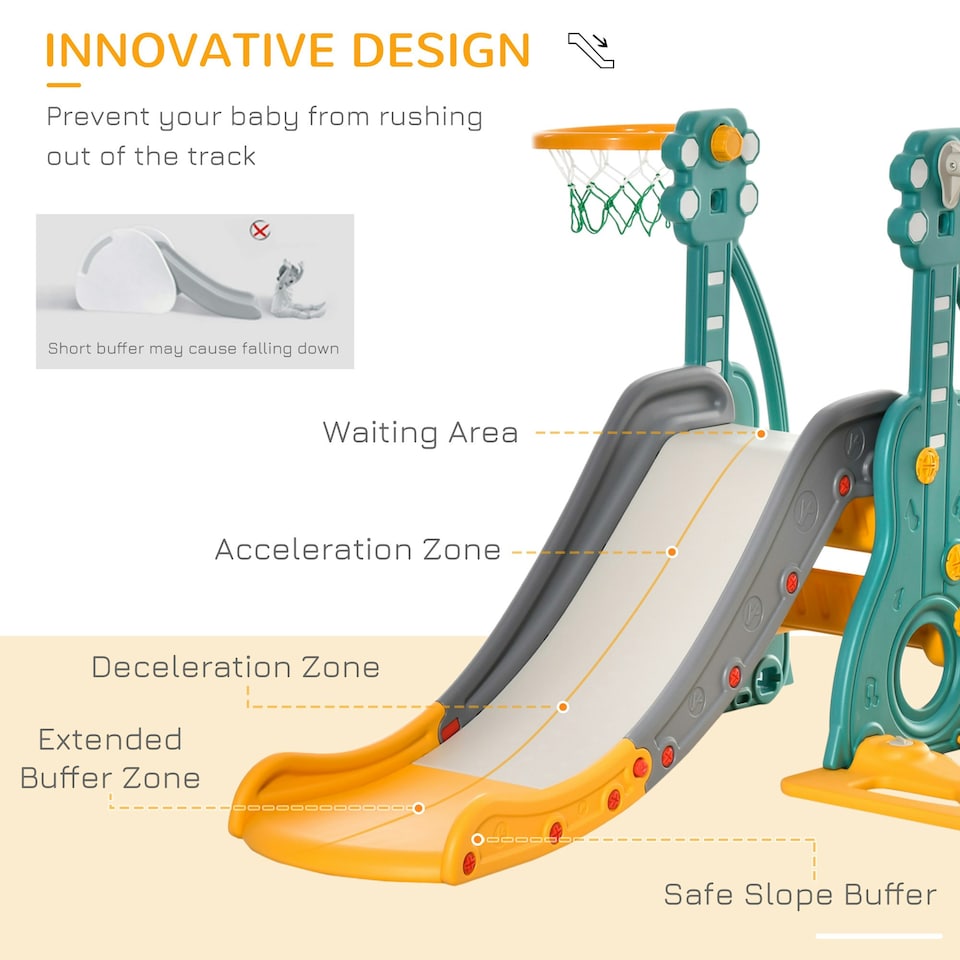 image 1 of HOMCOM 3-IN-1 Kids Swing and Slide Set with Basketball Hoop Slide Swing
