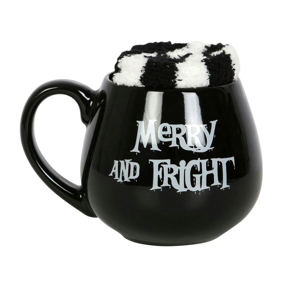 image 1 of Ceramic Merry and Fright Mug & Sock Gift Set