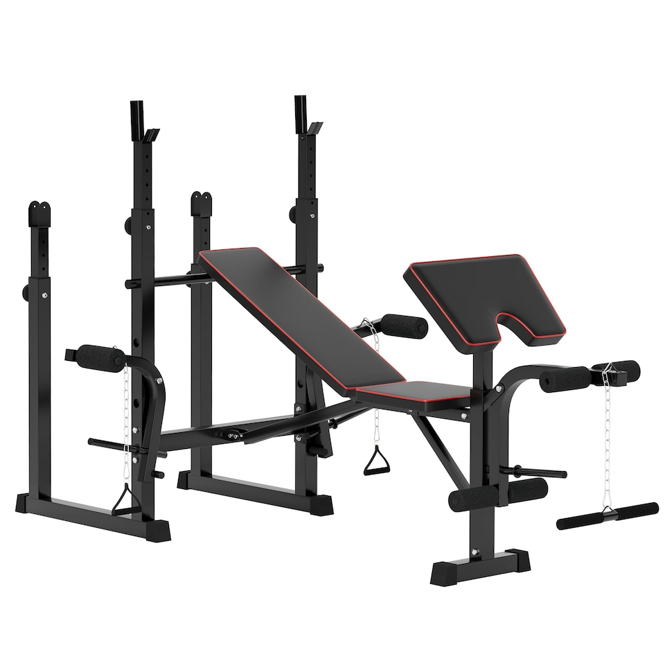 image 1 of SPORTNOW Weight Bench with Two Barbell Racks, Preacher Curl Bench