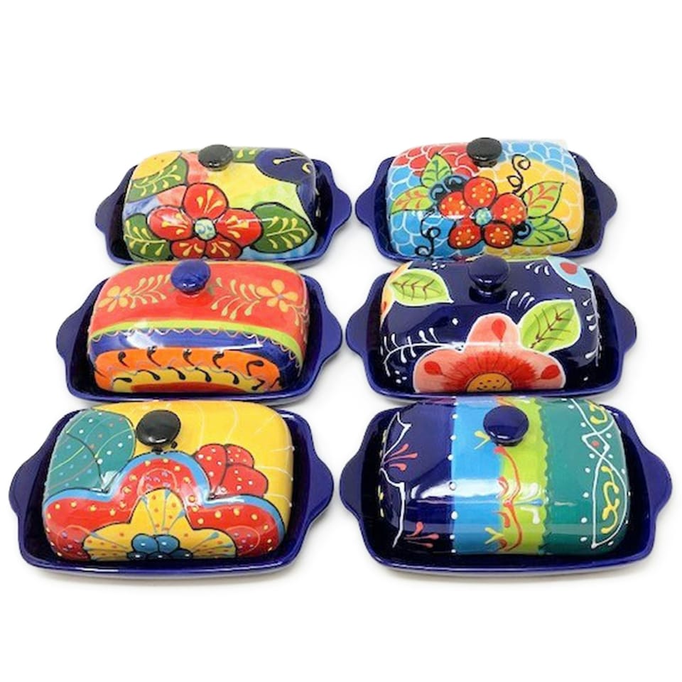 image 1 of Verano Spanish Ceramics Classic Spanish Butter Dish - 19cm L x 12cm W (internal 4cm H) Orange/Green | Multi | Orange/Green