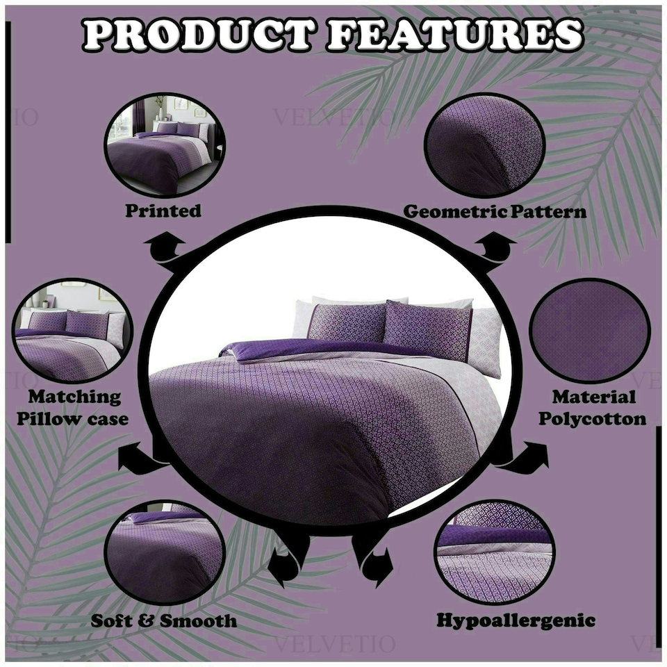 image 1 of VELVETIO Urban Ombre Duvet Cover Set Reversible Polycotton Easy Care Beddings Purple | Double
