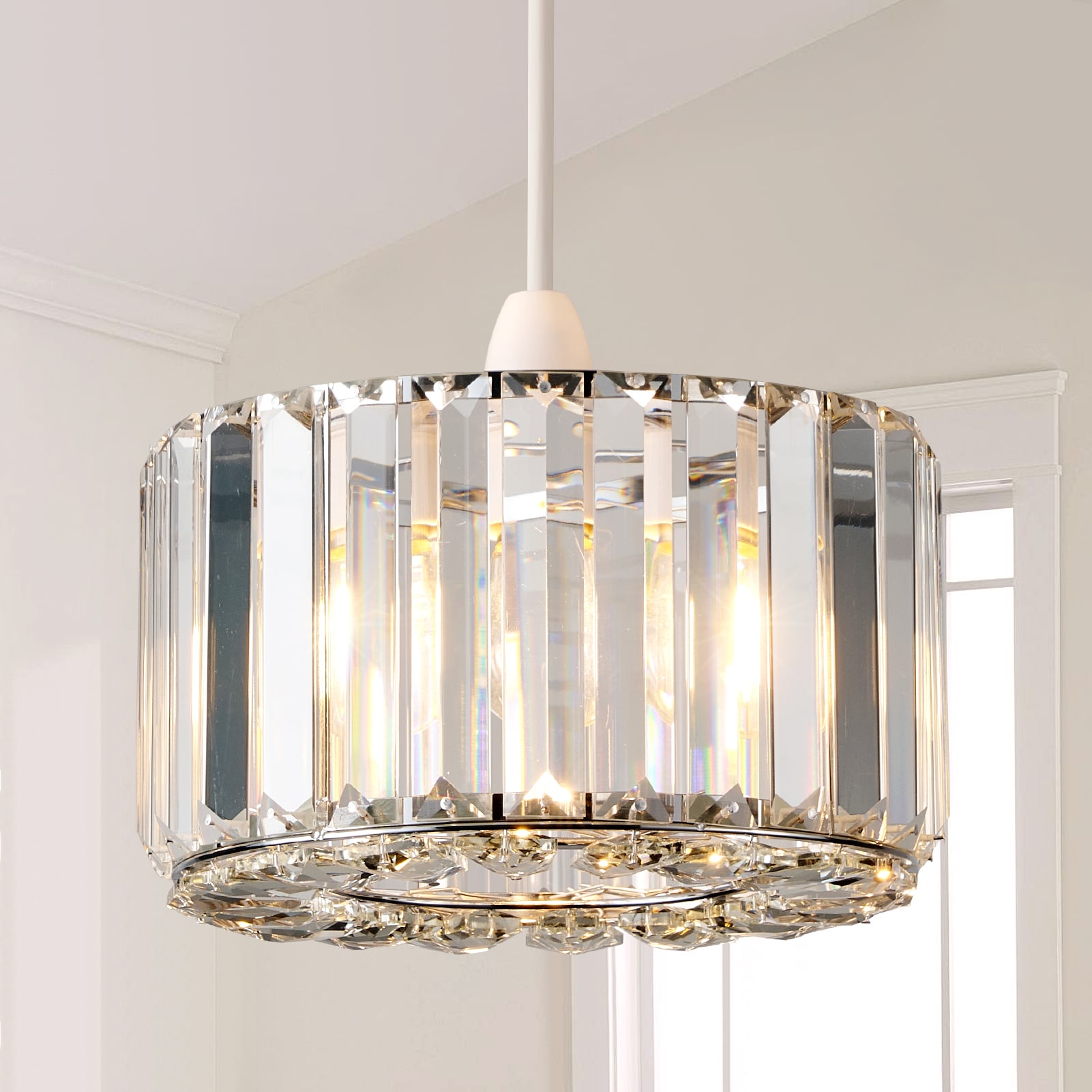 Harper Living Easy Fit Pendant Shade, Chrome Ceiling Light Shade, Diameter 23cm in Metallic Silver