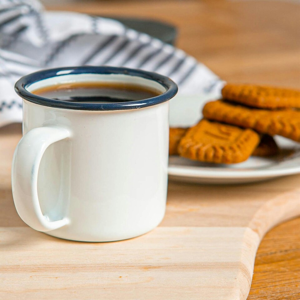 image 1 of Argon Tableware White Enamel Espresso Cups - 130ml - Navy - Pack of 6 Blue