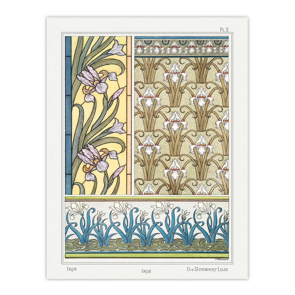 image 1 of Maurice Pillard Verneuil Framed Wall Art Print Iris Floral Patterns Home Décor