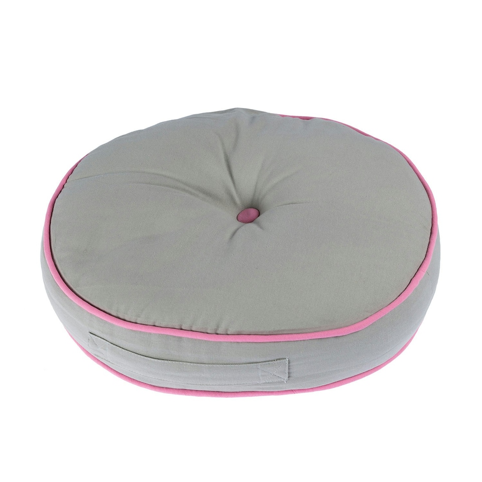 image 1 of Homescapes Grey and Pink Round Floor Cushion Grey