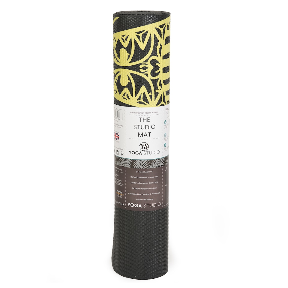 image 1 of Yoga Studio Designed Sticky Yoga Mat 6mm - Grey Yellow Elephant | Multi | Grey Yellow Elephant | 183cm x 61cm x 6mm