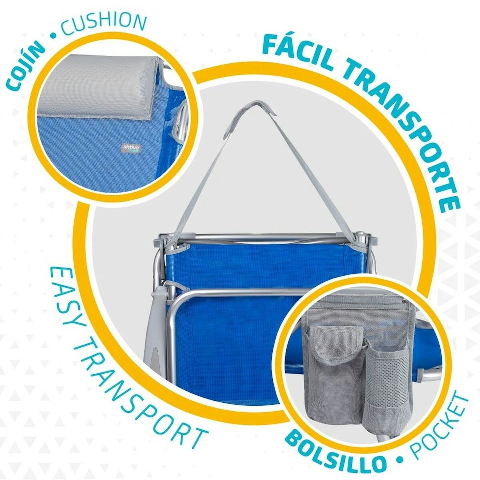 image 1 of Folding Chair with Headrest Aktive Gomera Blue 51 x 76 x 45 cm (2 Units) N/A