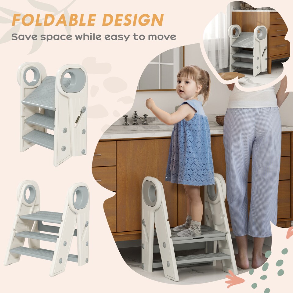 image 1 of AIYAPLAY Toddler Step Stool with Handle, Foldable & Adjustable, Non-Slip