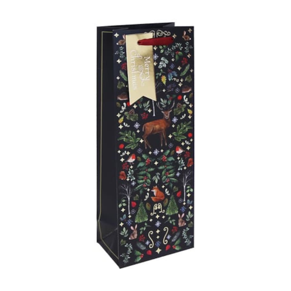 Woodland Animals Christmas Navy Bottle Gift Bag 35cm