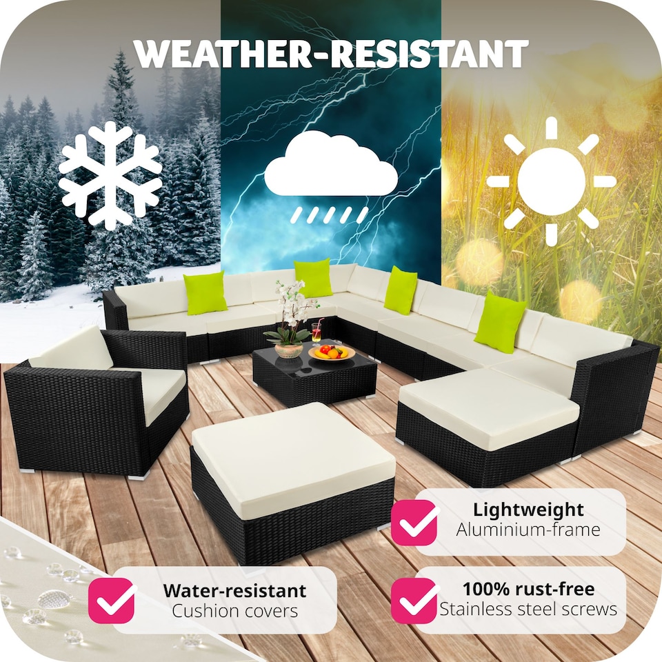 image 1 of Garden Furniture Set Las Vegas - large outdoor corner sofa, armchair, coffee table | Black | black | 75 x 75 x 38 cm | 1