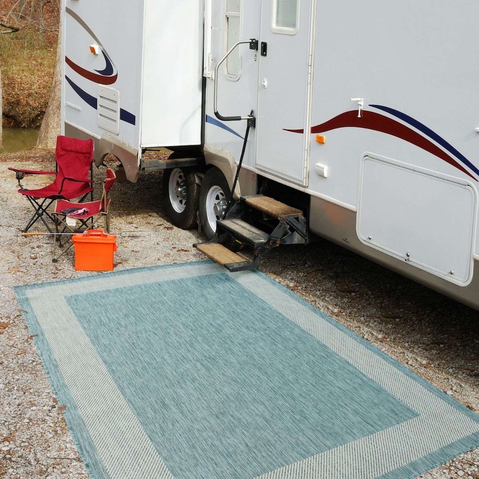 image 1 of The Rugs Outdoor Indoor Bordered Garden Patio Rug Weather Resistant | 200