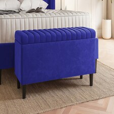 137cm Lined Upholstered Ottoman Storage box - Sapphire Blue Plush Velvet Blanket Storage Box with Wooden Legs