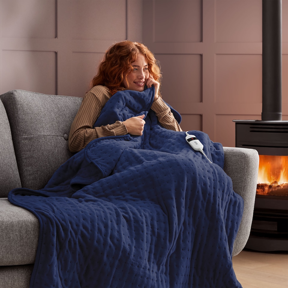 image 1 of Silentnight Luxury Heated Throw, Navy | Blue | Navy | One Size | 1