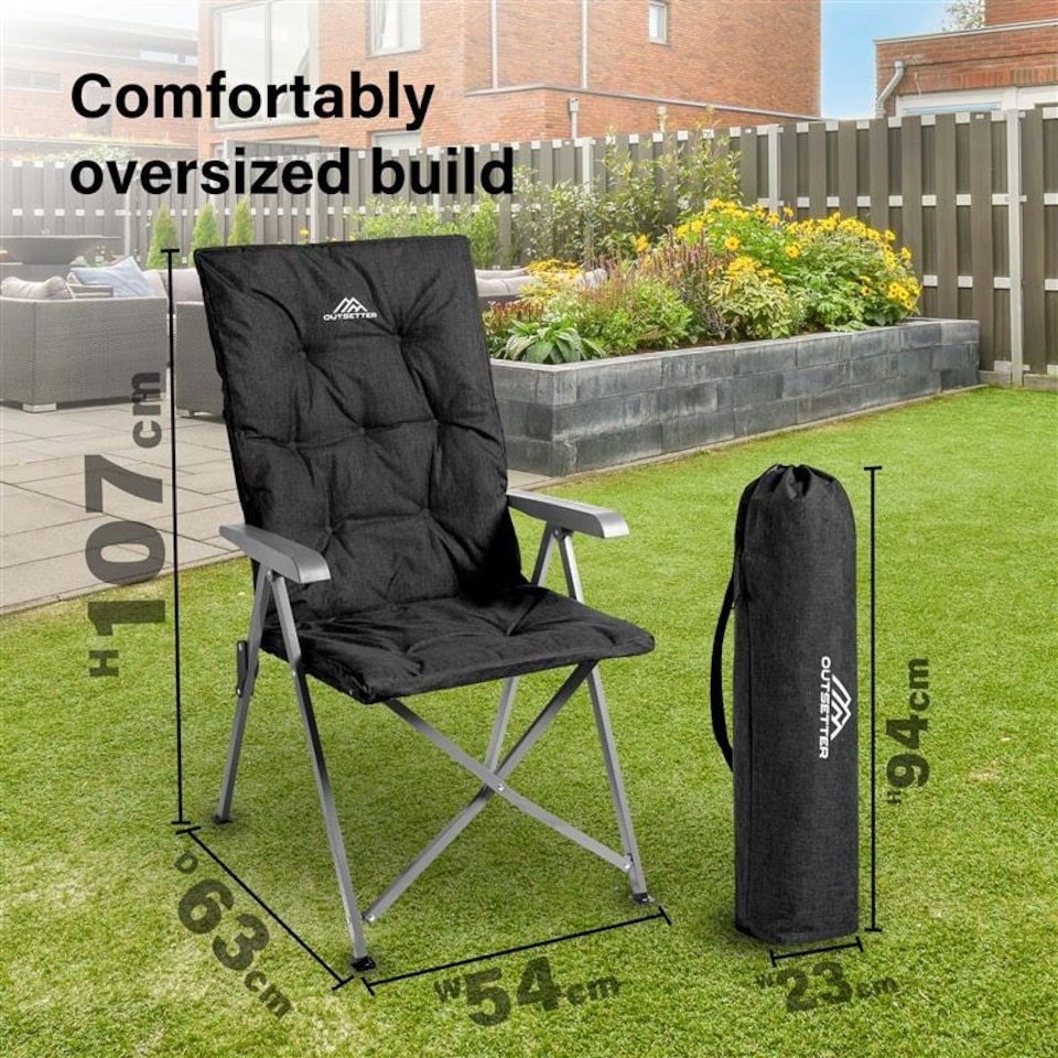 image 1 of Luxury Adjustable Camping Chairs Heavy Duty Outdoor High Back Padded Folding - 1 Black Chair Black