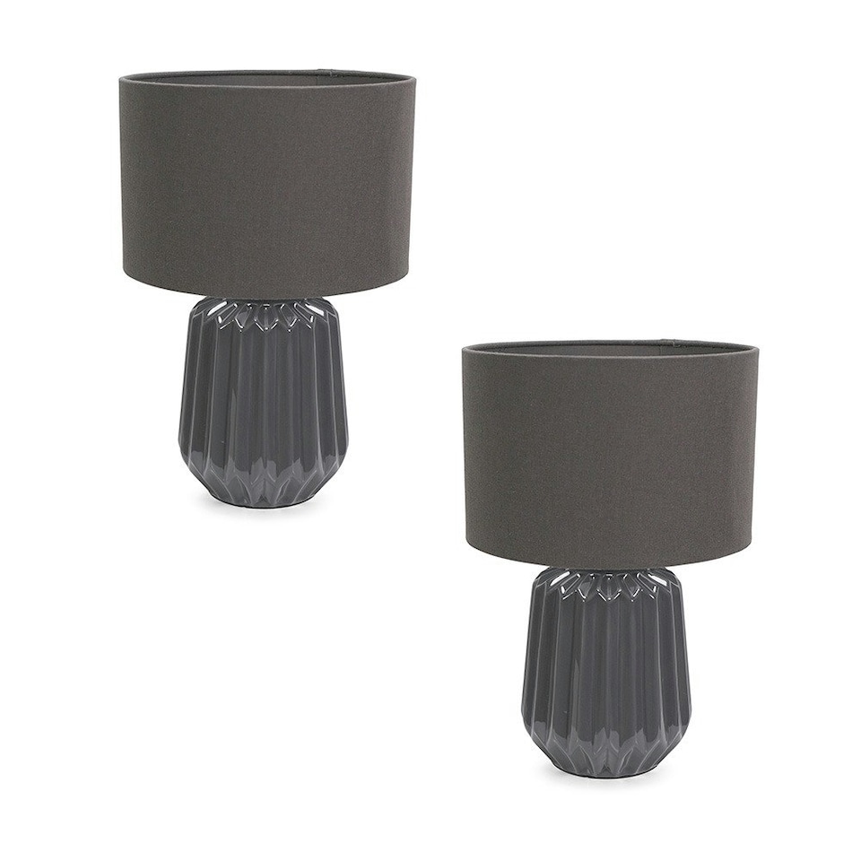 image 1 of ValueLights Zak Pair of Charcoal Grey Pleated Textured Ceramic Table Lamps with matching Shades