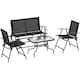 image 1 of Outsunny Outdoor 4 Pieces Patio Furniture Set with Breathable Mesh Fabric Seat & Backrest, Garden Set with Two Foldable Armchairs, a Loveseat & Glass Top Table, Black