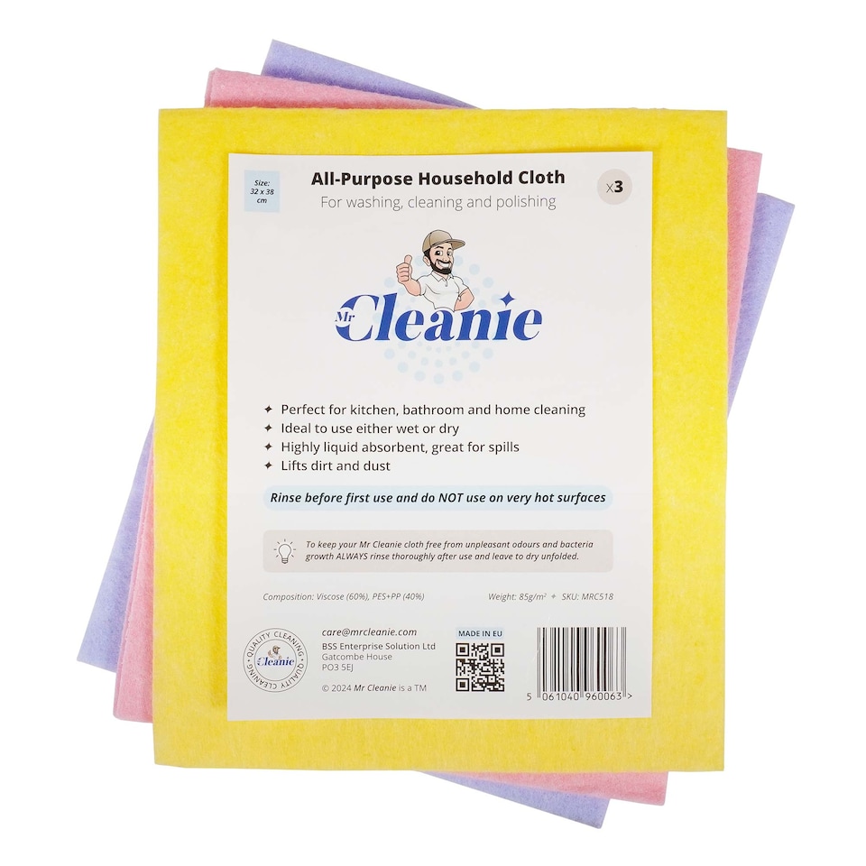 image 1 of Mr Cleanie All-Purpose Absorbent Household Cleaning Cloth Washing Up Dusting 3-Pack