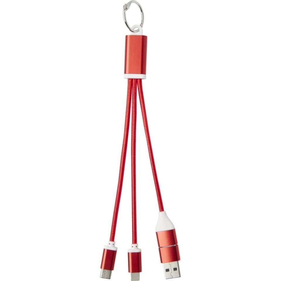 image 1 of 4 in 1 Recycled Aluminium Keyring Charging Cable - Red - One Size