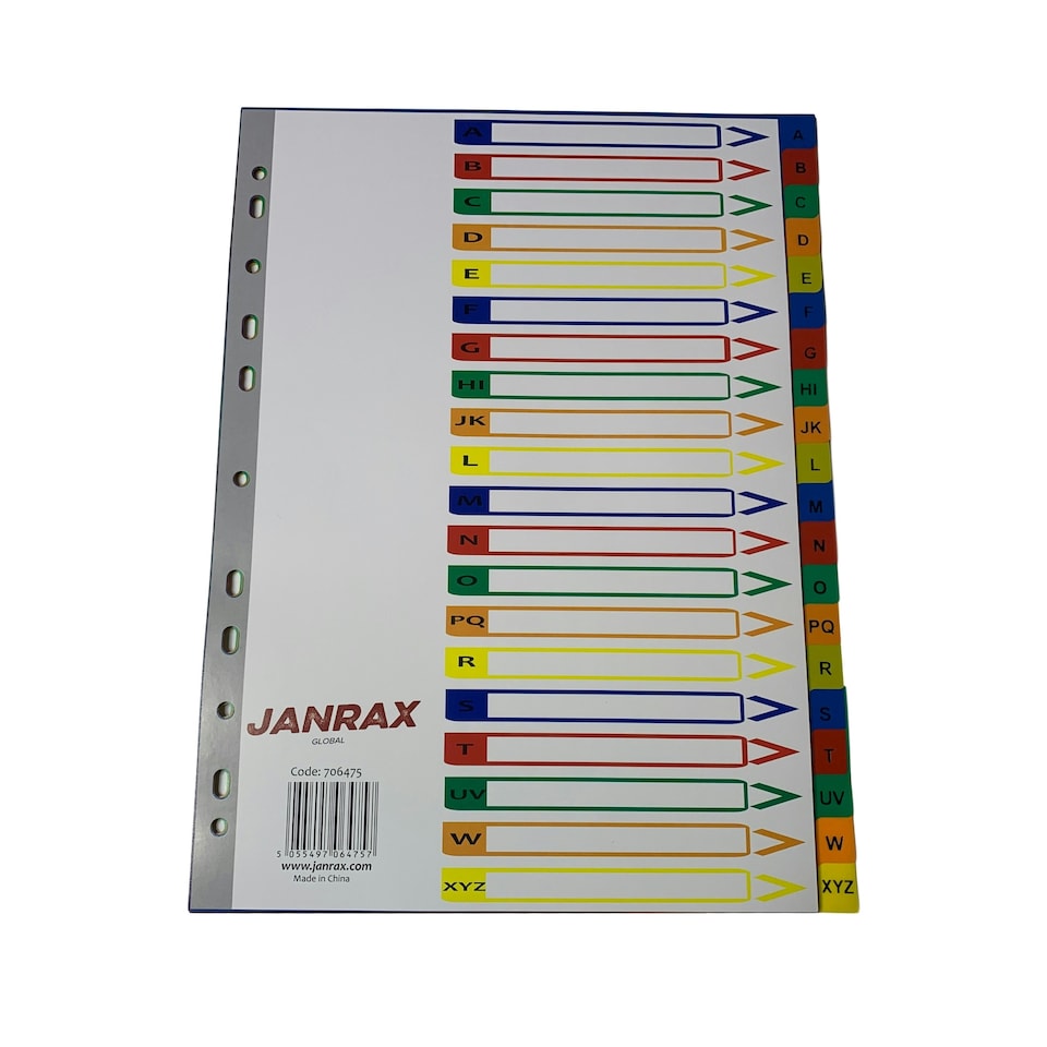 image 1 of A4 A-Z 20 Part Polypropylene Dividers with Reinforced Index Cover