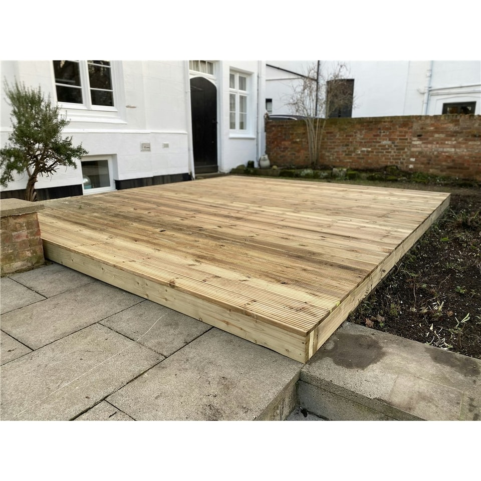 image 1 of INSTALL INCLUDED 1.8m x 4.8m (6ft x 16ft) Deluxe Wooden Decking Timber Kit - 6x2 Joists - 32mm Thick Strong Timber Decking Board