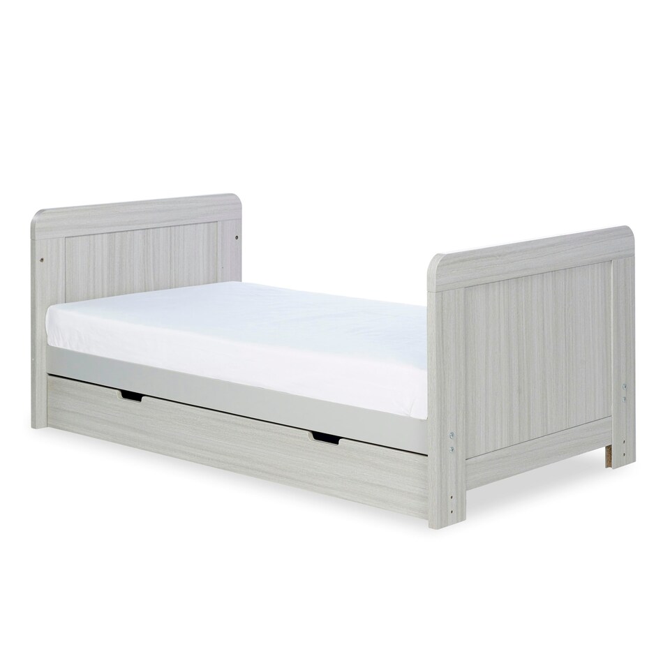 image 1 of Pembrey Cot Bed, Under Drawer & Premium Sprung Mattress - Convertible, Adjustable Mattress Base, Birth to 4 Years (Ash Grey)