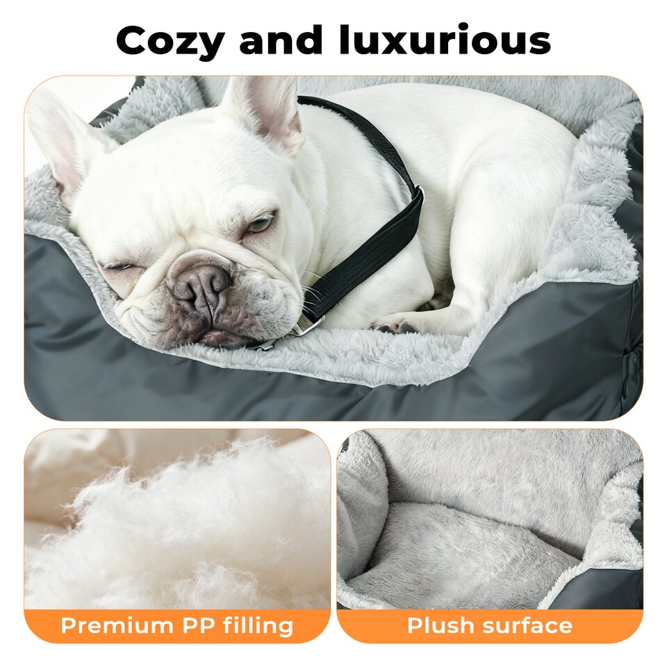 image 1 of Skylos Dog Car Seat Bed Pet Booster Travel Carrier with Safety Leash | Grey | Grey | 1