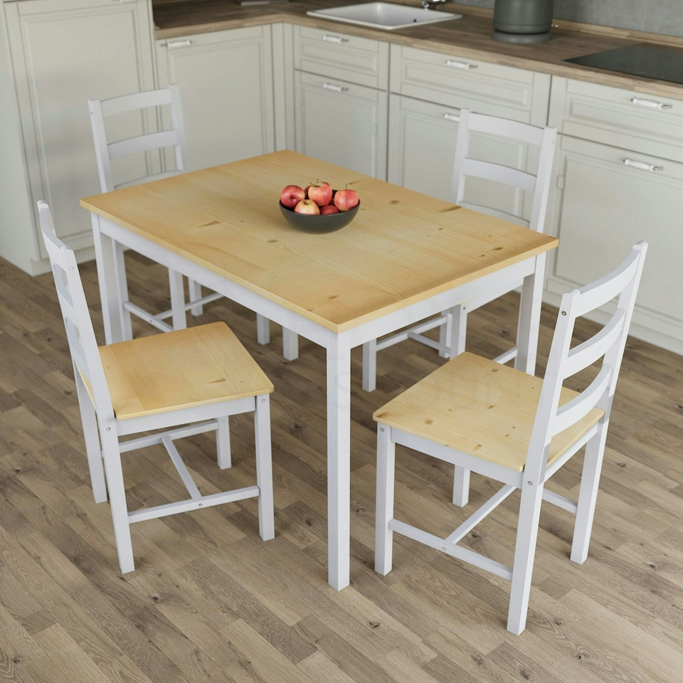 image 1 of Vida Designs Yorkshire 4 Seater Dining Set 5 Piece Table & Chairs, White & Pine