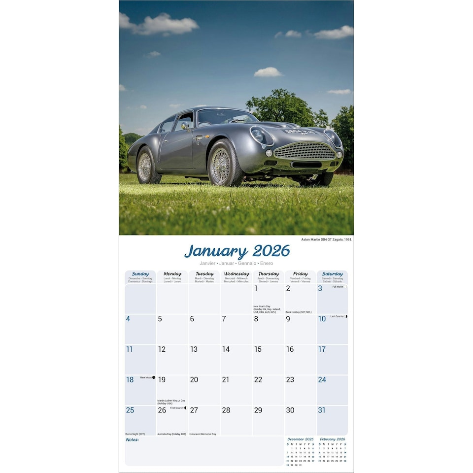 image 1 of Classic Sports Cars 2026 Calendar | Square Wall Calendar | Car Enthusiast Gift | Plastic Free Packaging | by Avonside Publishing