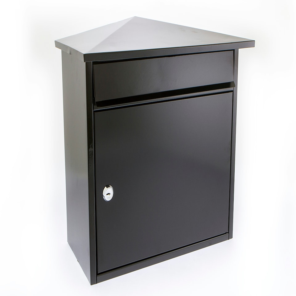image 1 of Burg-Wachter Mersey Large Wall Mounted Galvanised Steel Post Box - 36x35x20cm Black