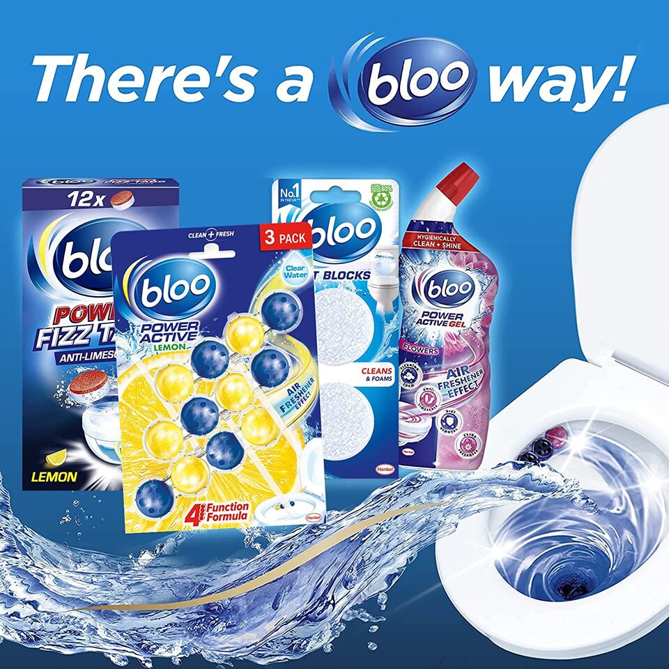 image 1 of Bloo Power Active Toilet Rim Block Lemon Anti-Limescale 3 x 50g, 5 packs | Multi | 5 Pack | 5