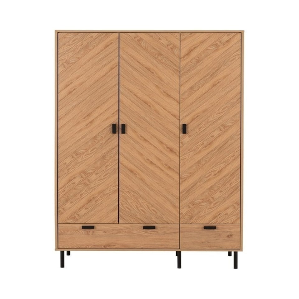 image 1 of Leon 3 Door 2 Drawer Wardrobe - L47 x W118.5 x H190.5 cm - Medium Oak Effect Brown
