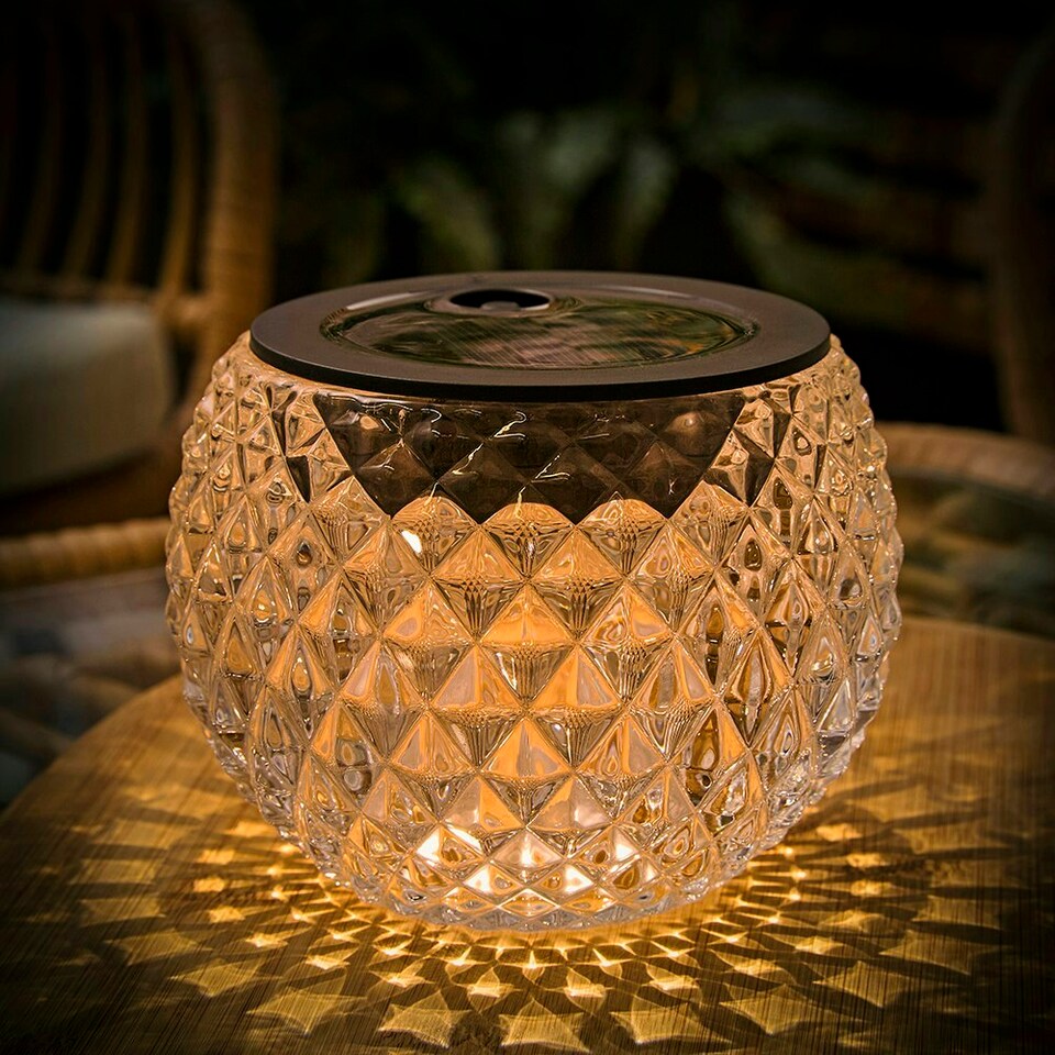 image 1 of ValueLights Solar Powered Outdoor Black Diamond Pattern Glass Table Lamp Garden Light Multi