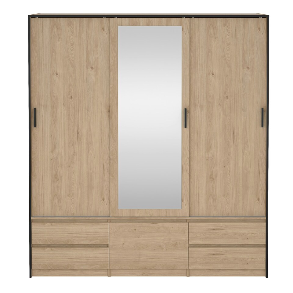 image 1 of Line Wardrobe with 2 Sliding Doors 1 Sliding Door with Mirror in Jackson Hickory Oak