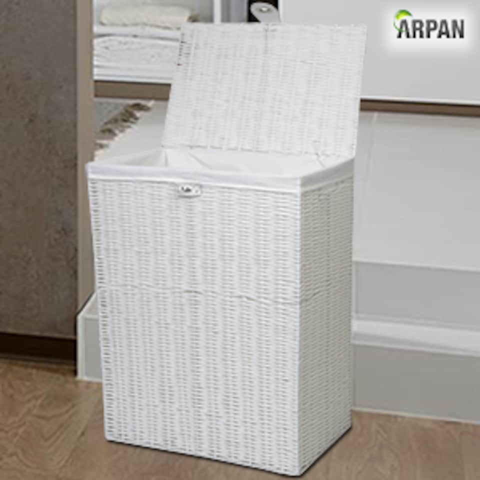 image 1 of Resin Laundry Clothes Basket with Lid, Lock & Removable Cloth Lining – Woven Storage Hamper for Laundry, Bedroom & Bathroom – Available in Medium & Large Sizes
