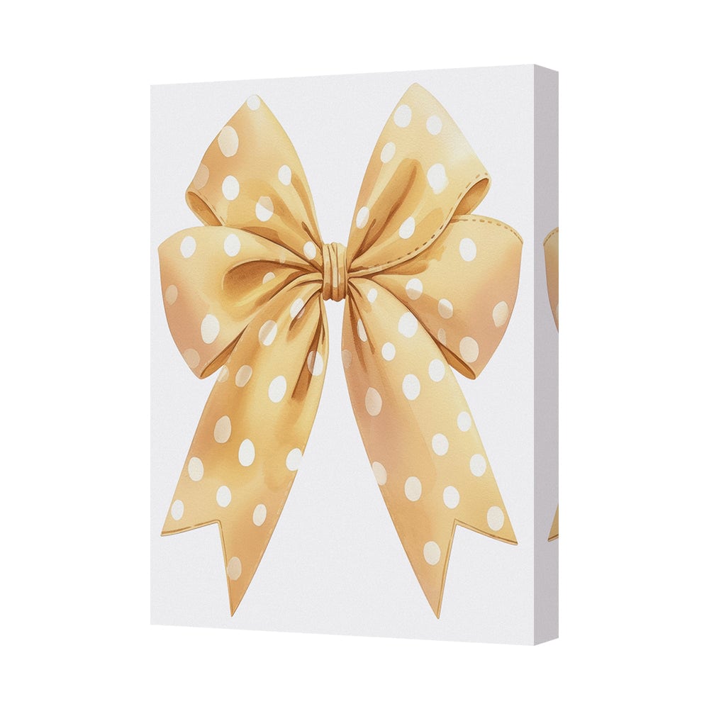 Yellow Polka Dot Bow Canvas Wall Art Print For Home Decor