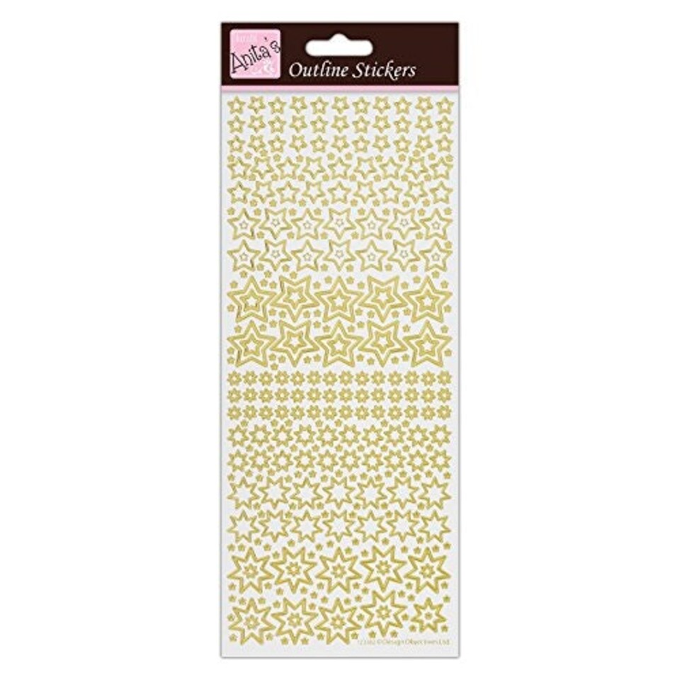 Outline Stickers - Sparkling Stars - Gold on White