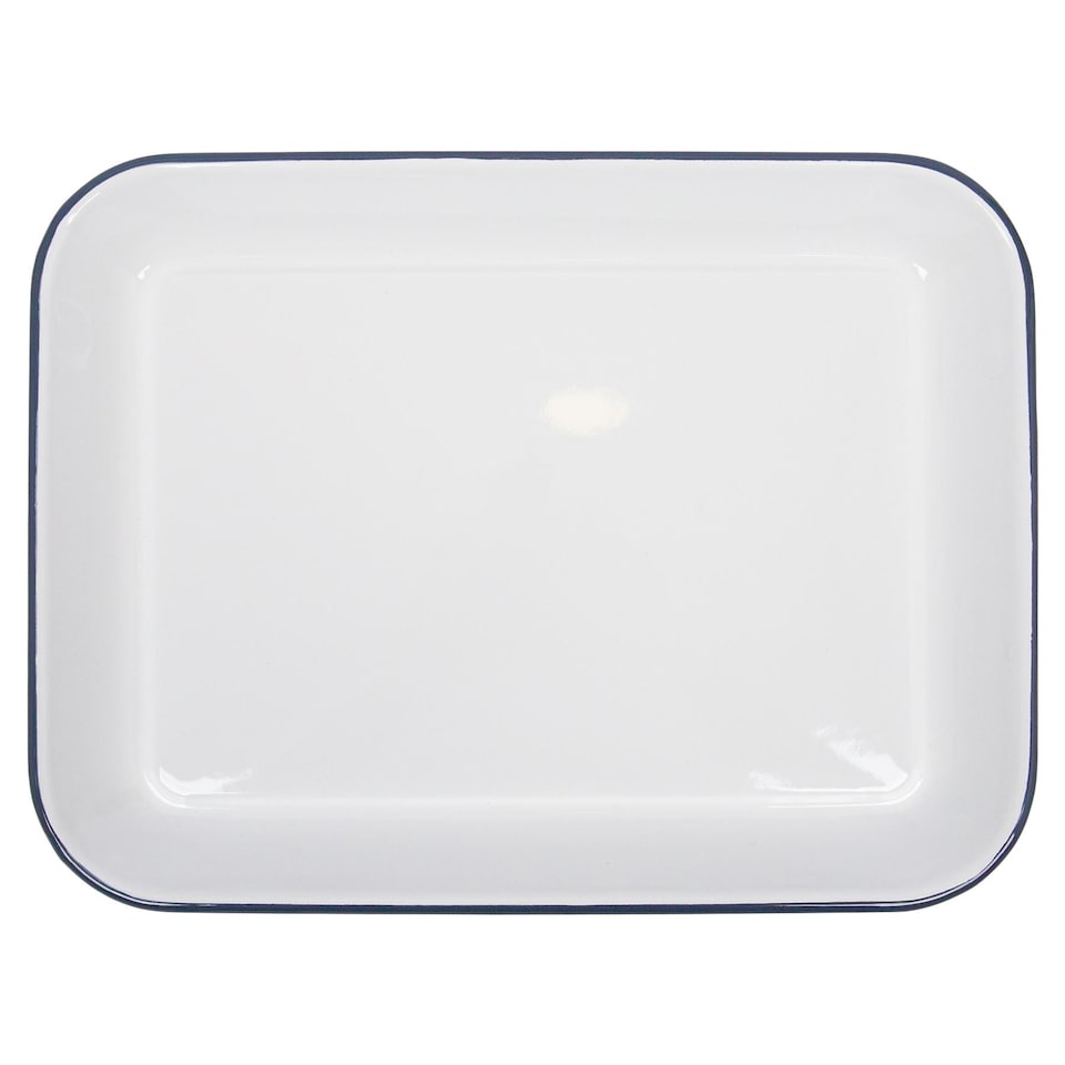 image 1 of Argon Tableware White Rectangle Enamel Baking Tray - 34cm x 26cm - Blue