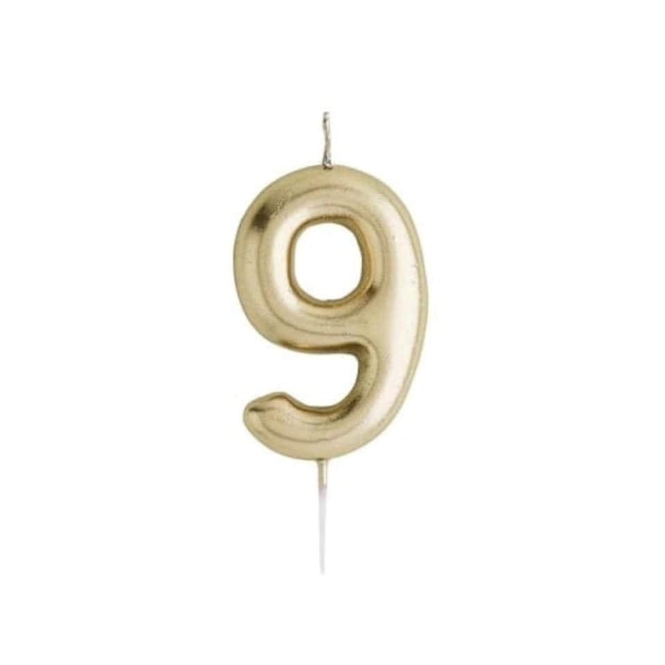 Metallic Gold Number 9 Shaped Candle