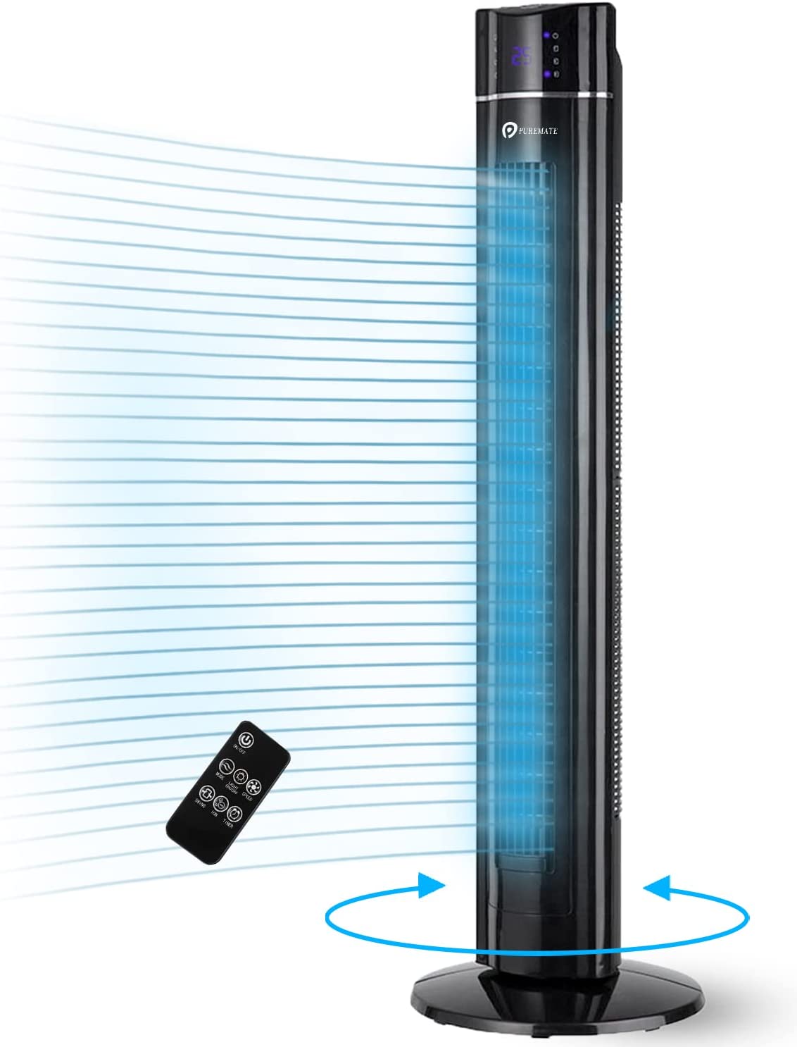 PureMate 43-Inch Oscillating Tower Fan with Air Purifier & Aroma Function (Black)