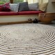 image 3 of CHAKKAR PALE Stripe Round Beige Hall Rug - Jute - L90 x W90 White