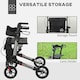 image 4 of HOMCOM 4 Wheel Rollator with Seat and Back, Folding Mobility Walker with Carry Bag, Adjustable Height, Dual Brakes, Cane Holder, Lightweight Aluminium Walking Frame for Seniors and Disabled, Silver