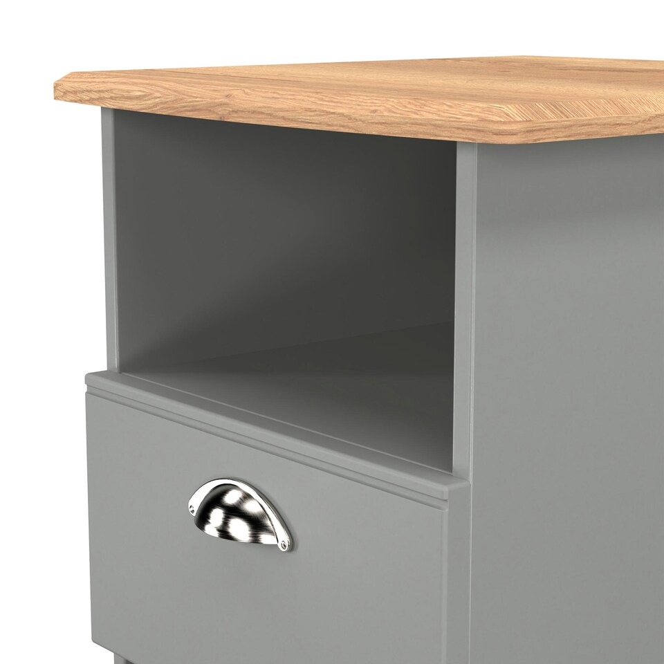 image 1 of Albert Bottom Drawer Lamp Table in Dusk Grey & Riviera Oak (Ready Assembled) | Grey | Dusk Grey & Riviera Oak