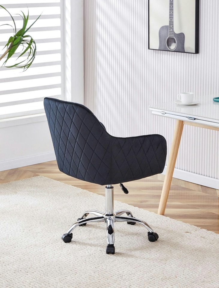 image 1 of Office Chair black velvet swivel with arms and wheels leisure home desk computer | Black