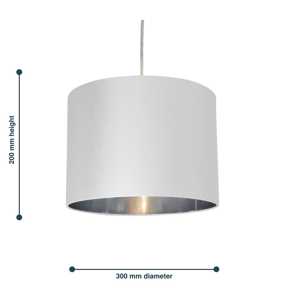 image 1 of First Choice Lighting White Faux Silk 30cm Drum Light Shade with Chrome Inner White | Chrome